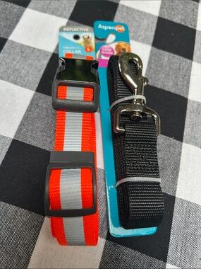 NWT Reflective Orange & Black Small Pet Collar and Leash Set both size Large
